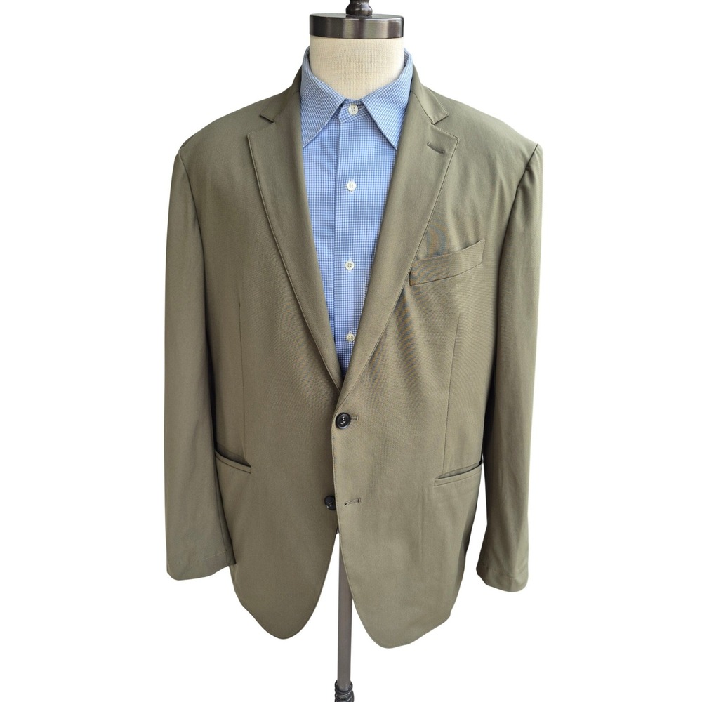 Sene‎ Mens Custom Tailored Blazer Jacket Olive Green Technical Fabric Sz 44 S